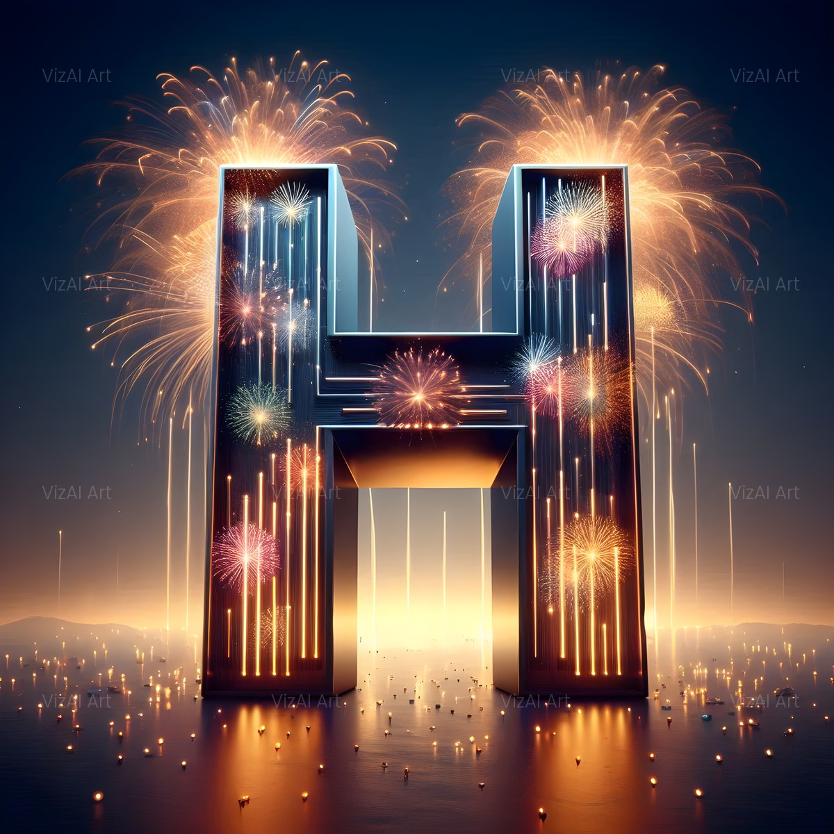 Firework Night Burst alphabet — printable letter H