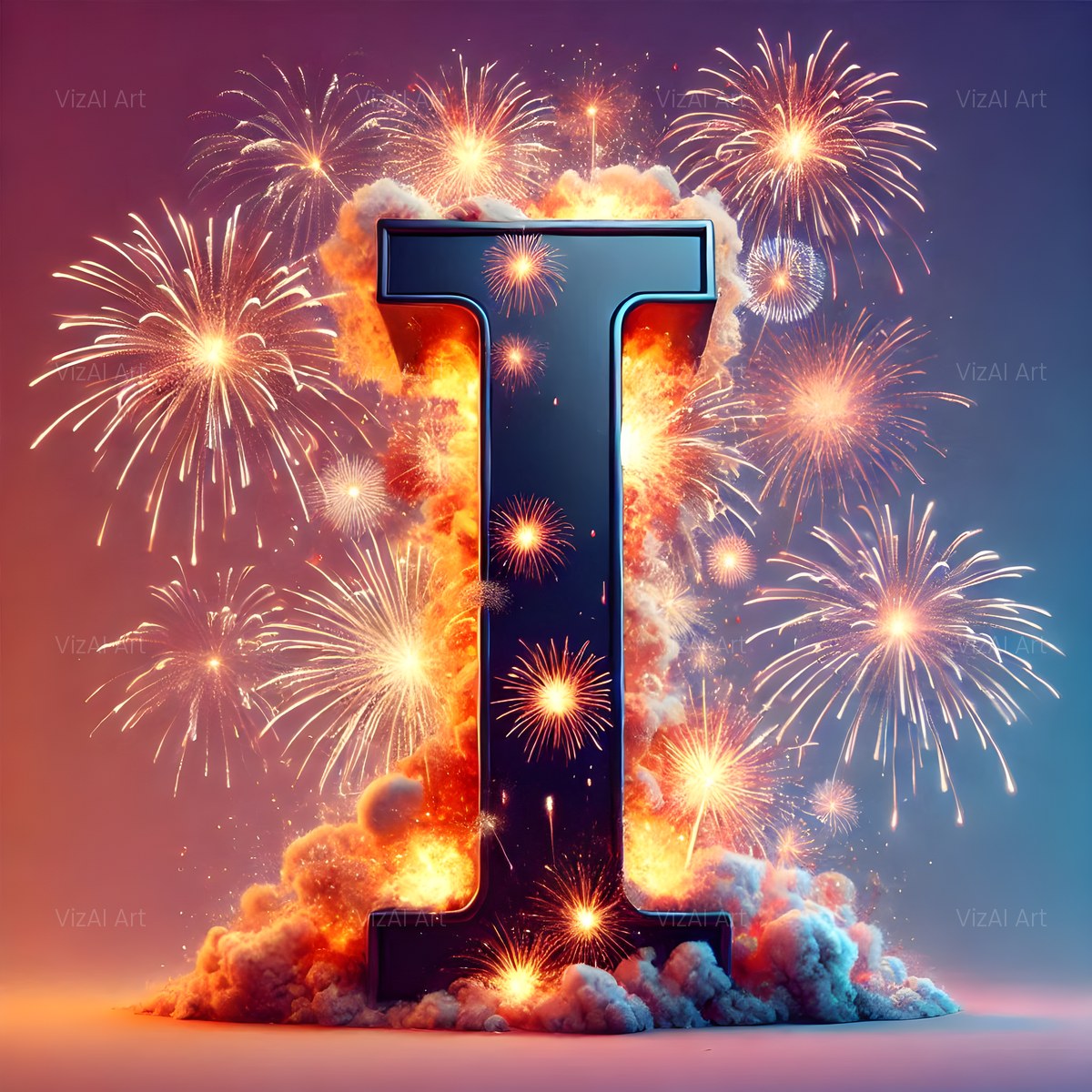 Firework Night Burst alphabet — printable letter I