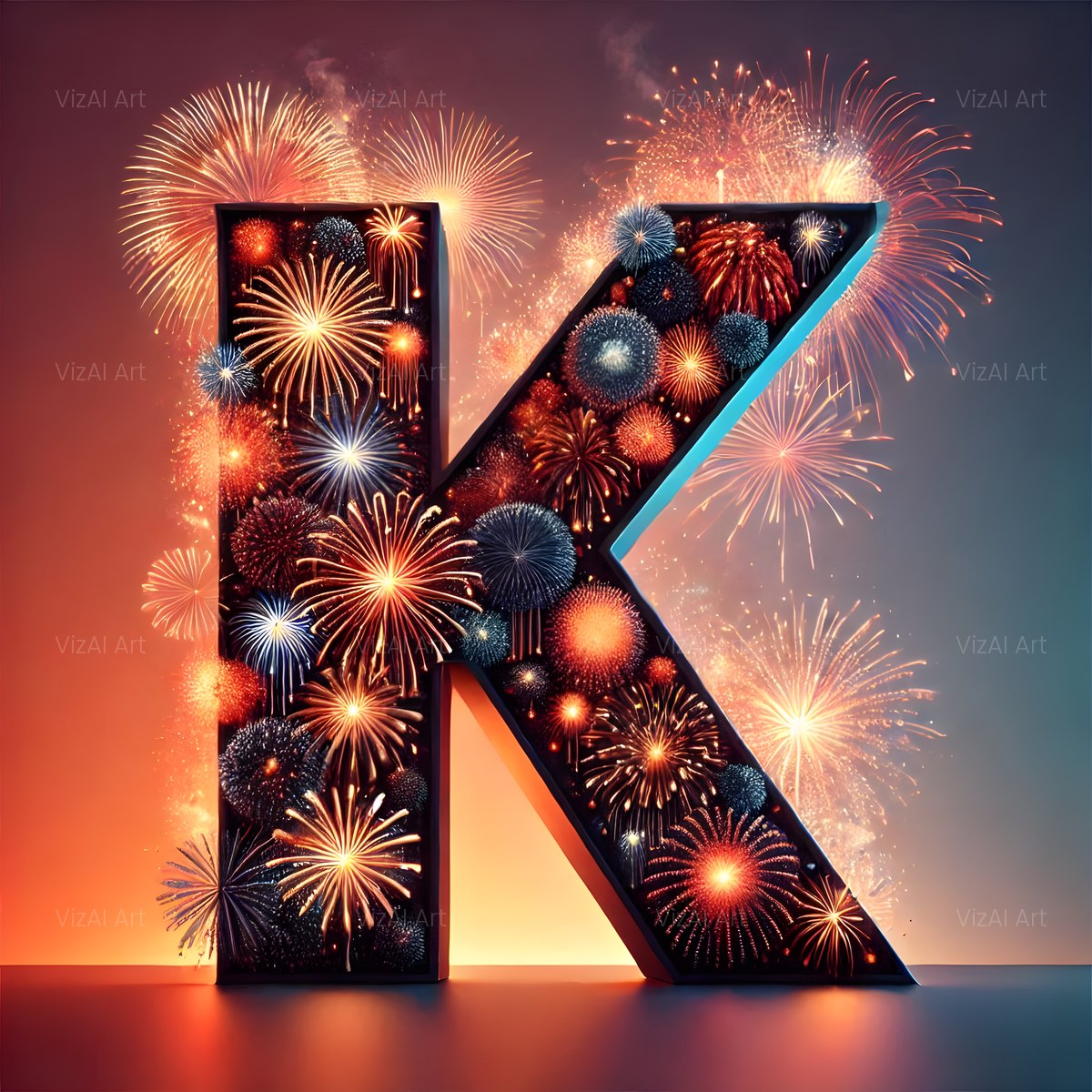 Firework Night Burst alphabet — printable letter K