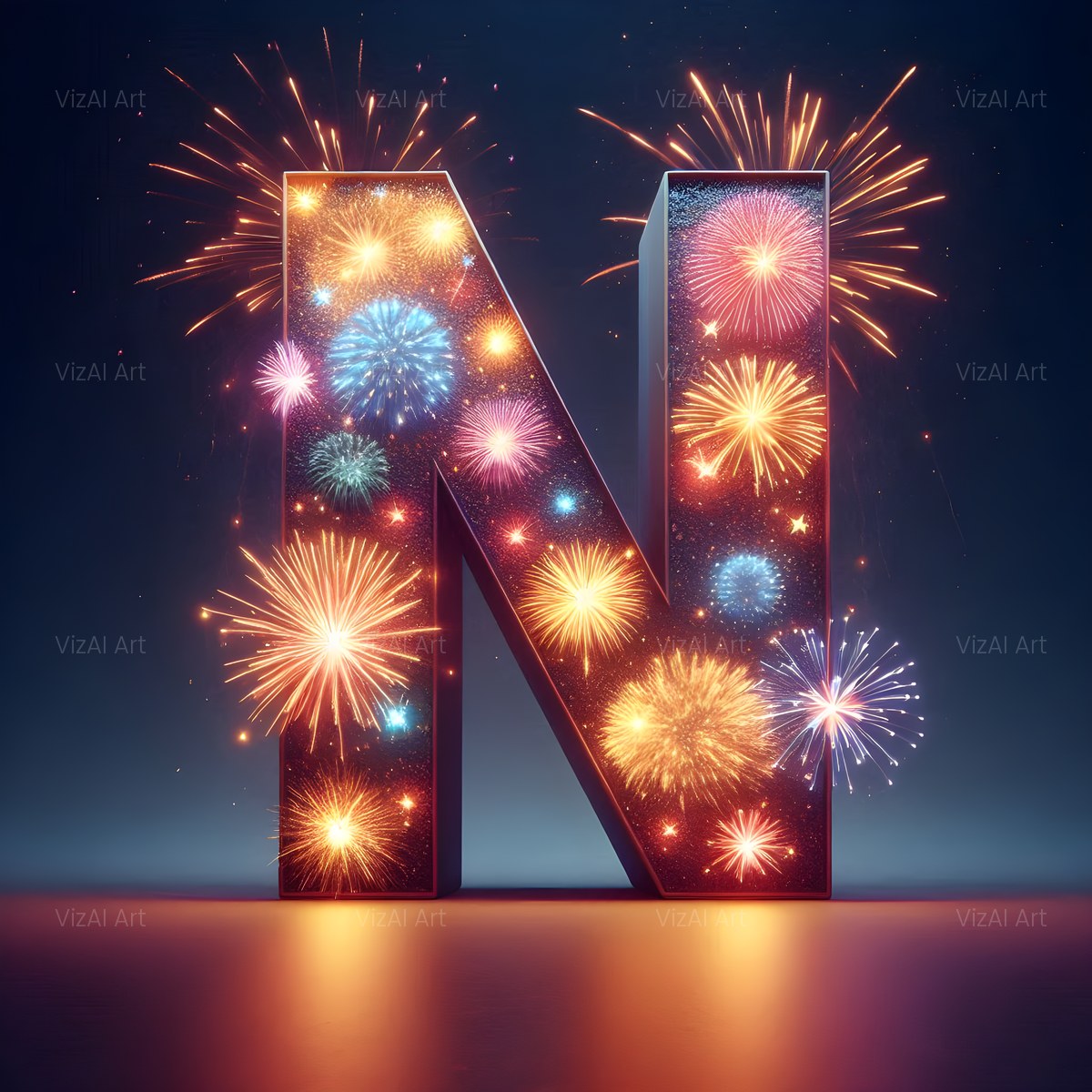 Firework Night Burst alphabet — printable letter N