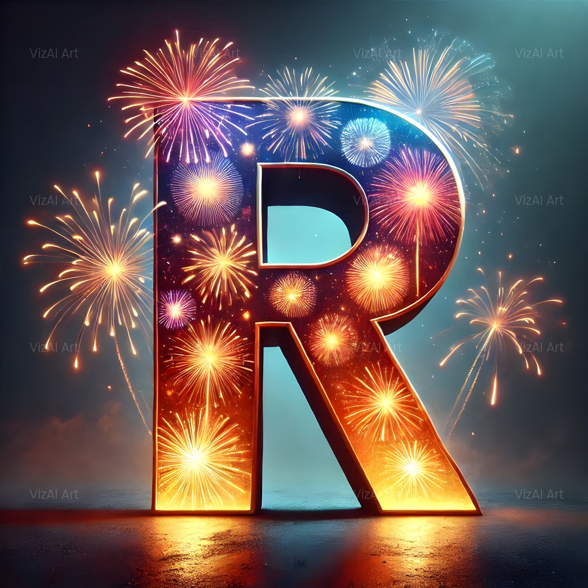 Firework Night Burst alphabet — printable letter R