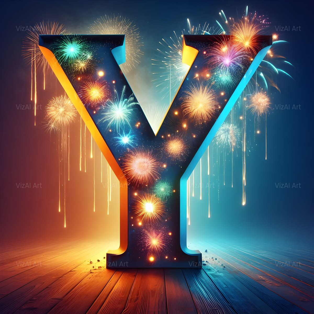 Firework Night Burst alphabet — printable letter Y