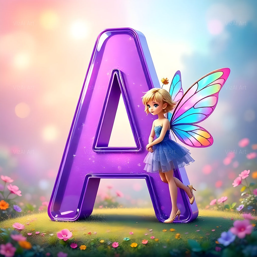 Violet Rainbow Fairy alphabet — printable letter A