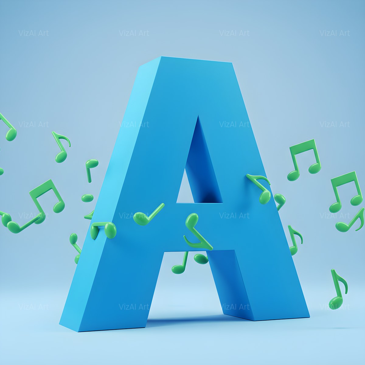 Blue Music Note alphabet — printable letter A