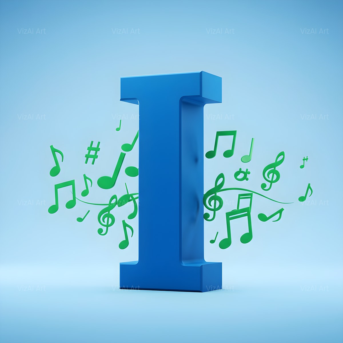 Blue Music Note alphabet — printable letter I