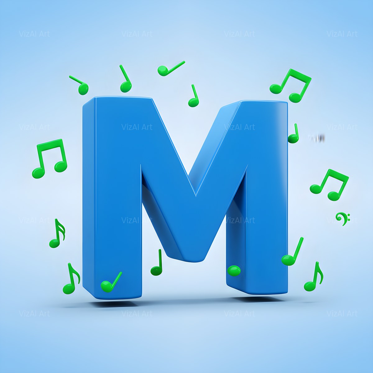 Blue Music Note alphabet — printable letter M
