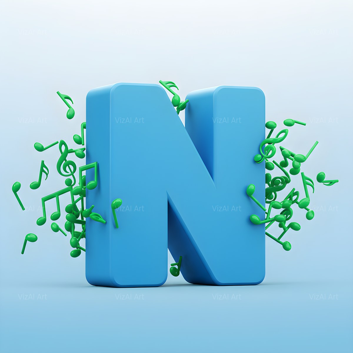 Blue Music Note alphabet — printable letter N