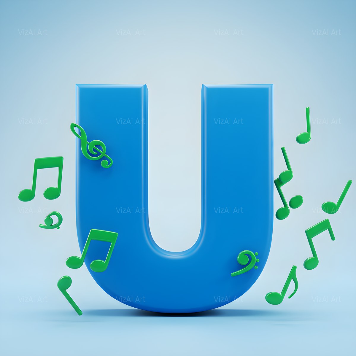 Blue Music Note alphabet — printable letter U