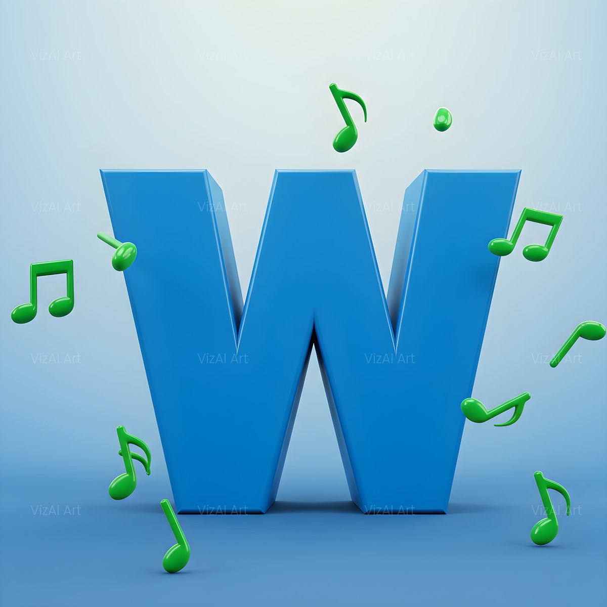 Blue Music Note alphabet — printable letter W
