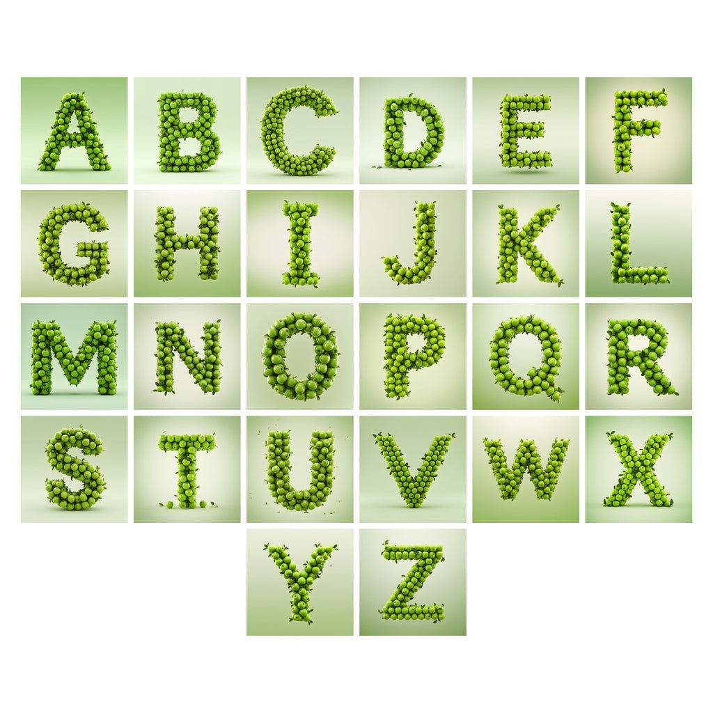 Green Apple Orchard alphabet — all 26 letters A to Z, choose any single letter