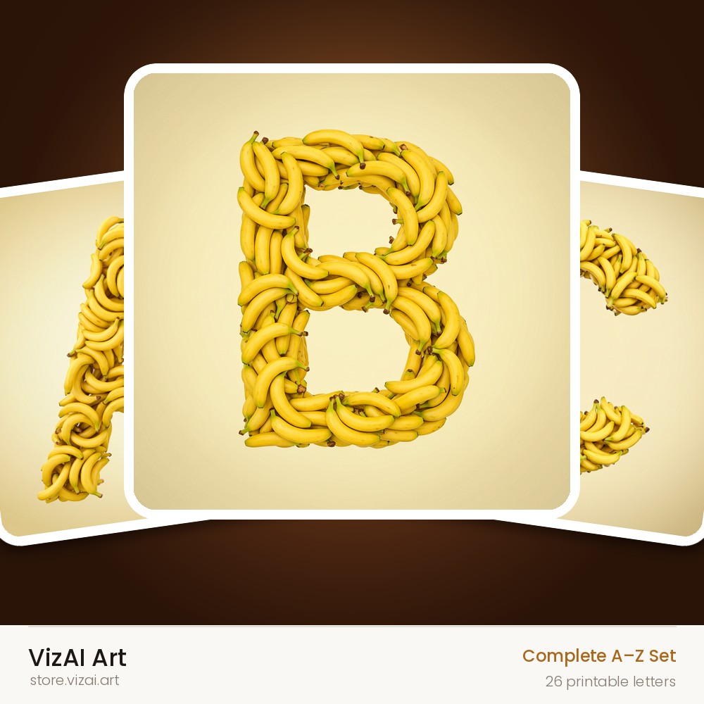 Golden Banana Bunch alphabet — choose an individual printable letter