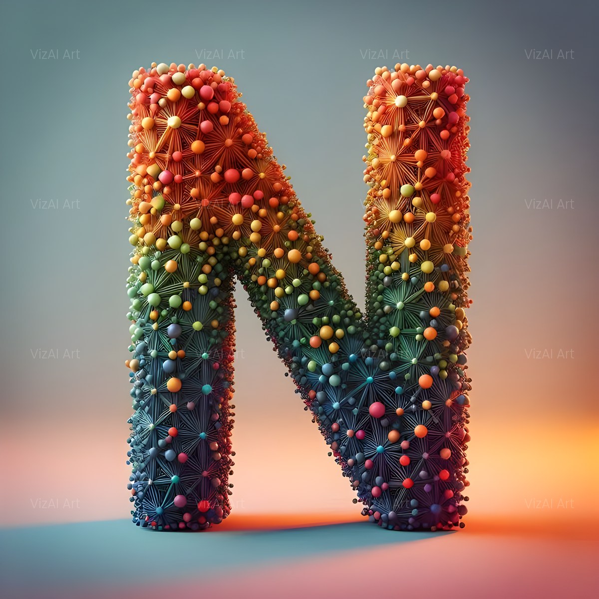 Geometric Confetti Shape alphabet — printable letter N