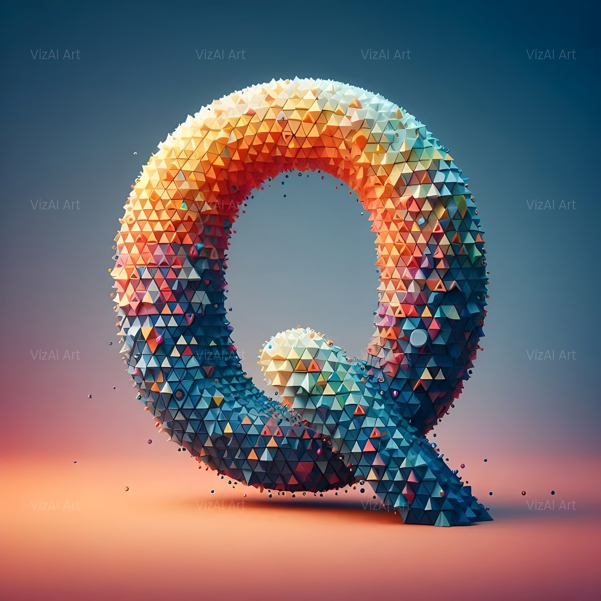 Geometric Confetti Shape alphabet — printable letter Q