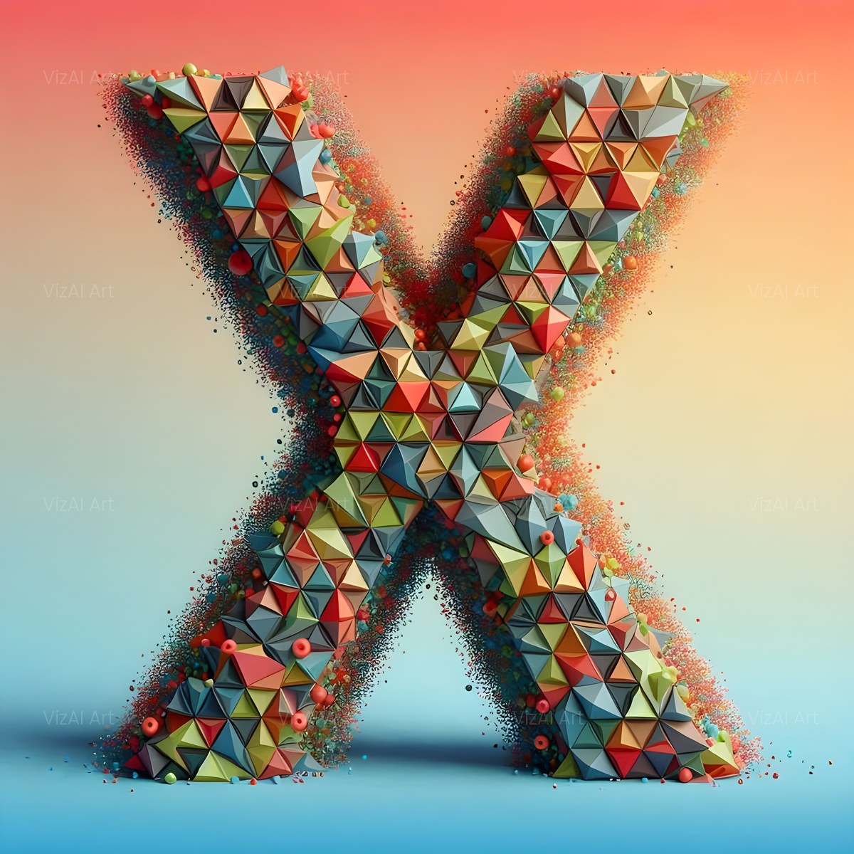 Geometric Confetti Shape alphabet — printable letter X