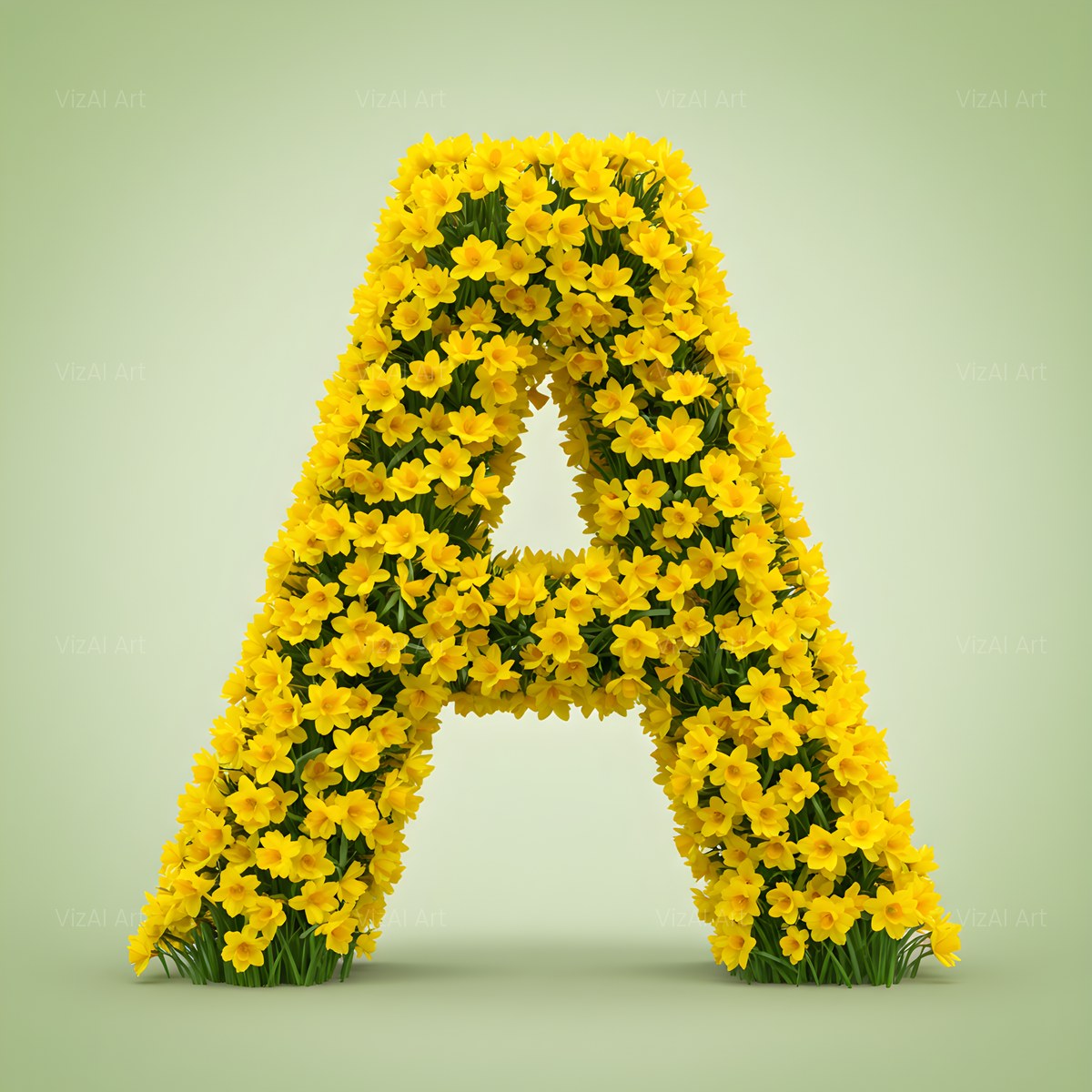 Golden Daffodil Spring alphabet — printable letter A