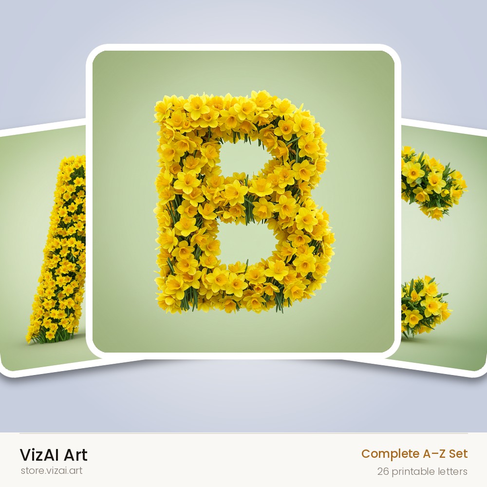 Golden Daffodil Spring alphabet — choose an individual printable letter