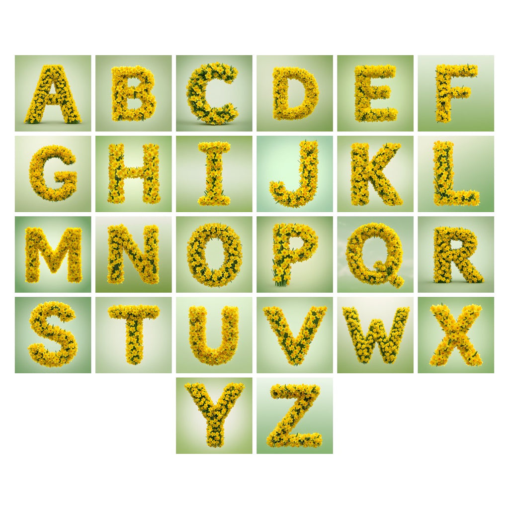 Golden Daffodil Spring alphabet — all 26 letters A to Z, choose any single letter