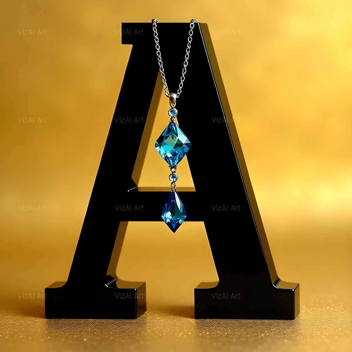 Gem Necklace Gold alphabet — printable letter A