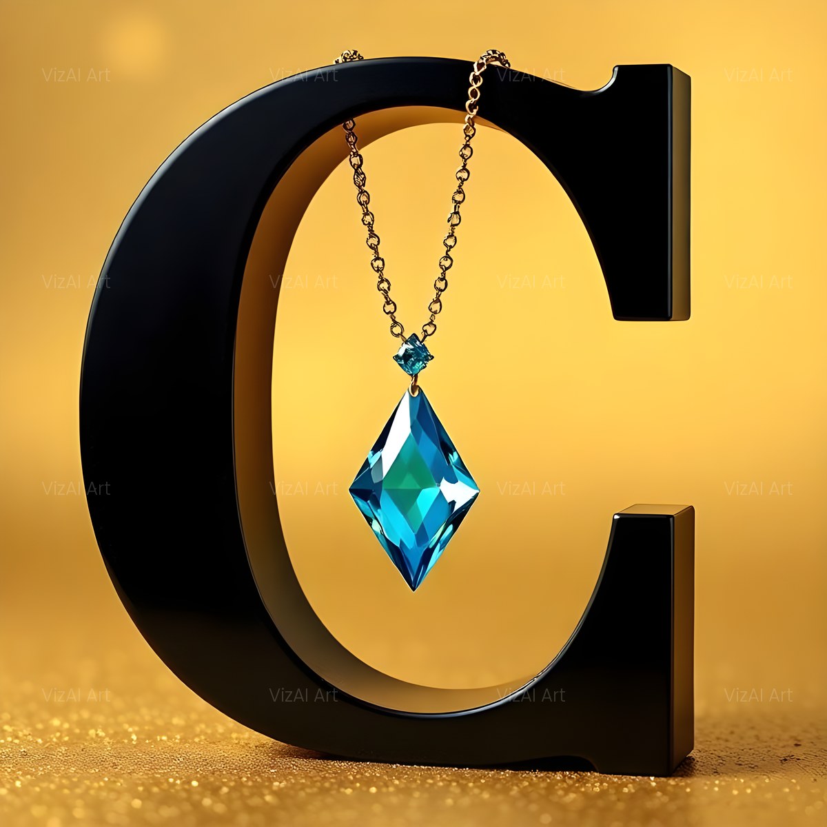 Gem Necklace Gold alphabet — printable letter C
