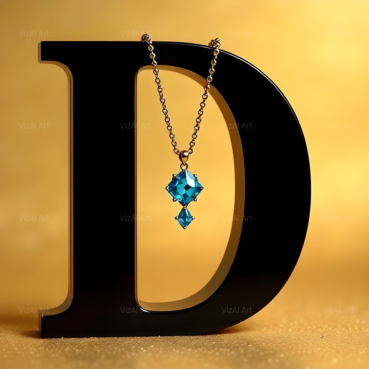 Gem Necklace Gold alphabet — printable letter D