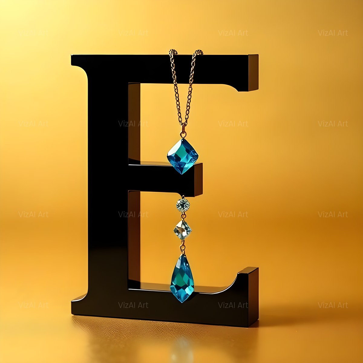 Gem Necklace Gold alphabet — printable letter E