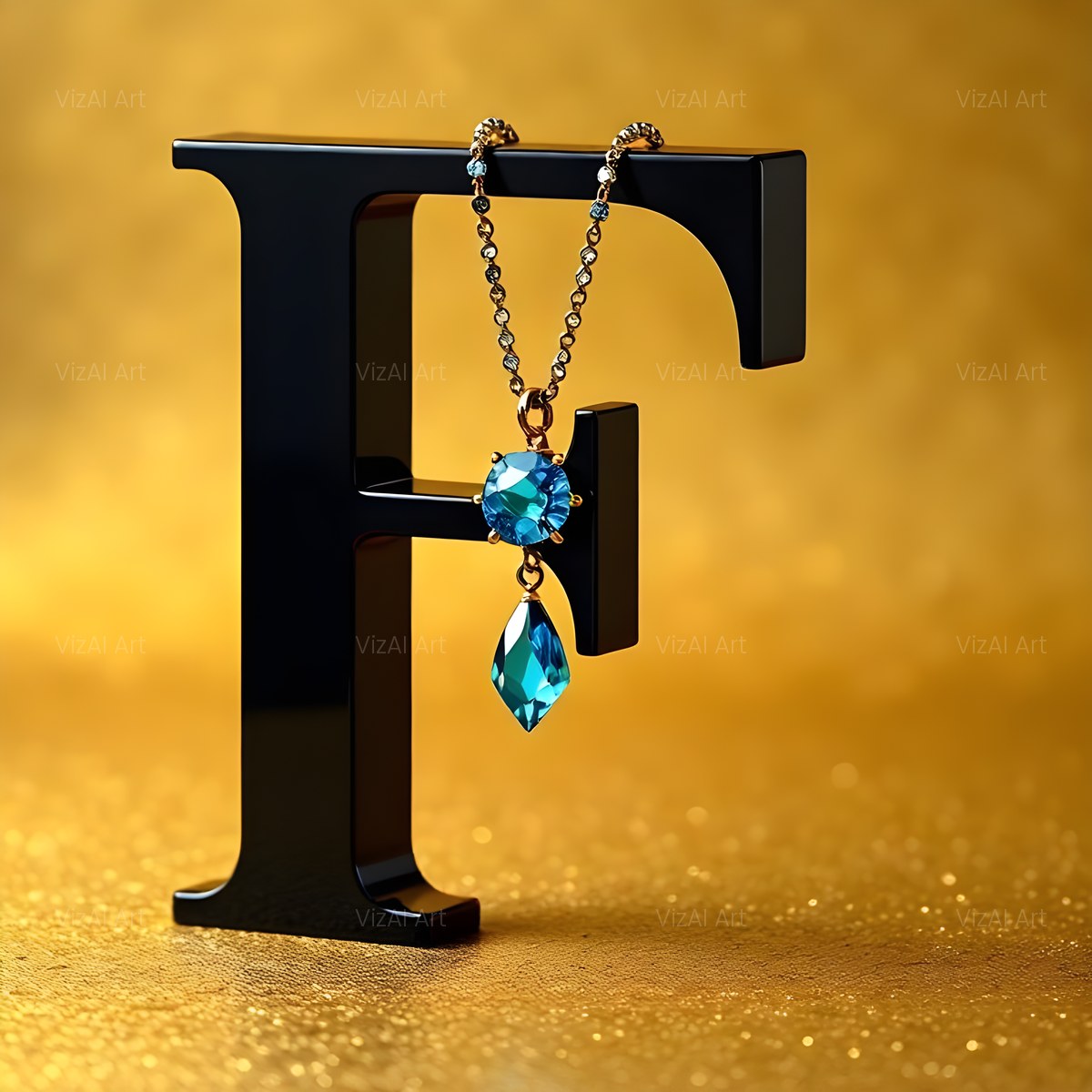 Gem Necklace Gold alphabet — printable letter F