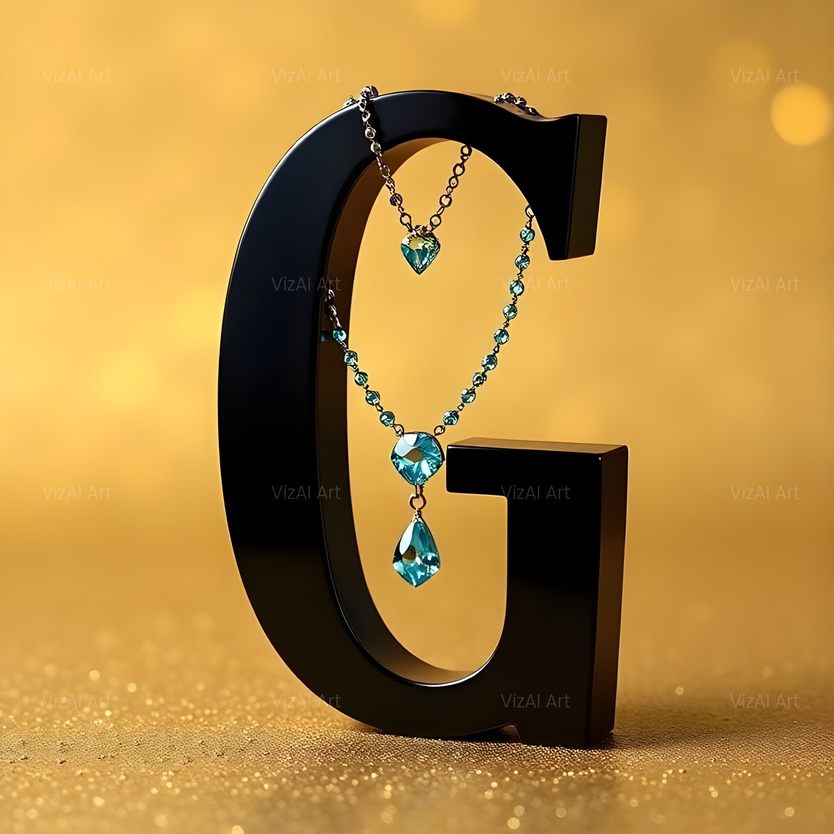 Gem Necklace Gold alphabet — printable letter G