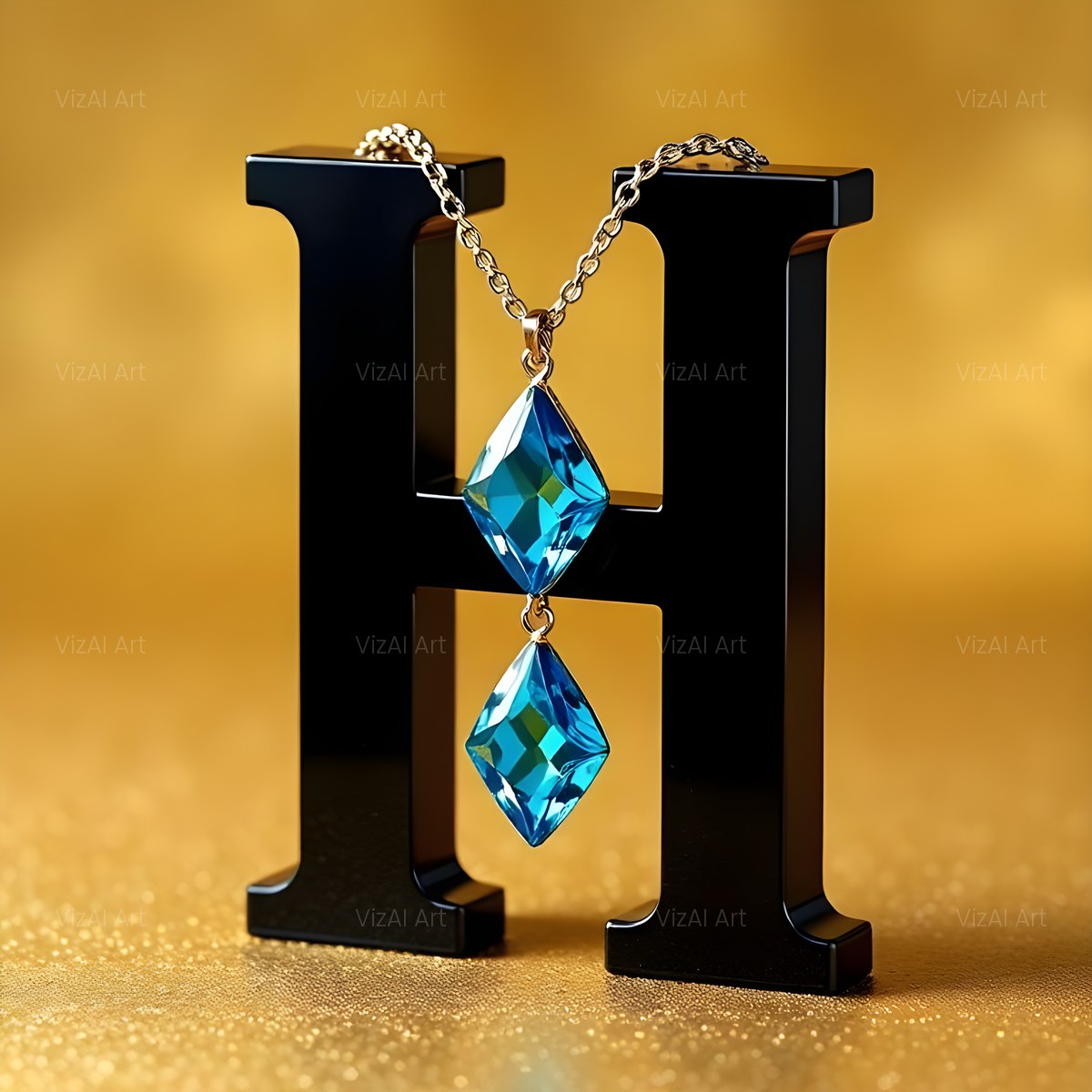 Gem Necklace Gold alphabet — printable letter H