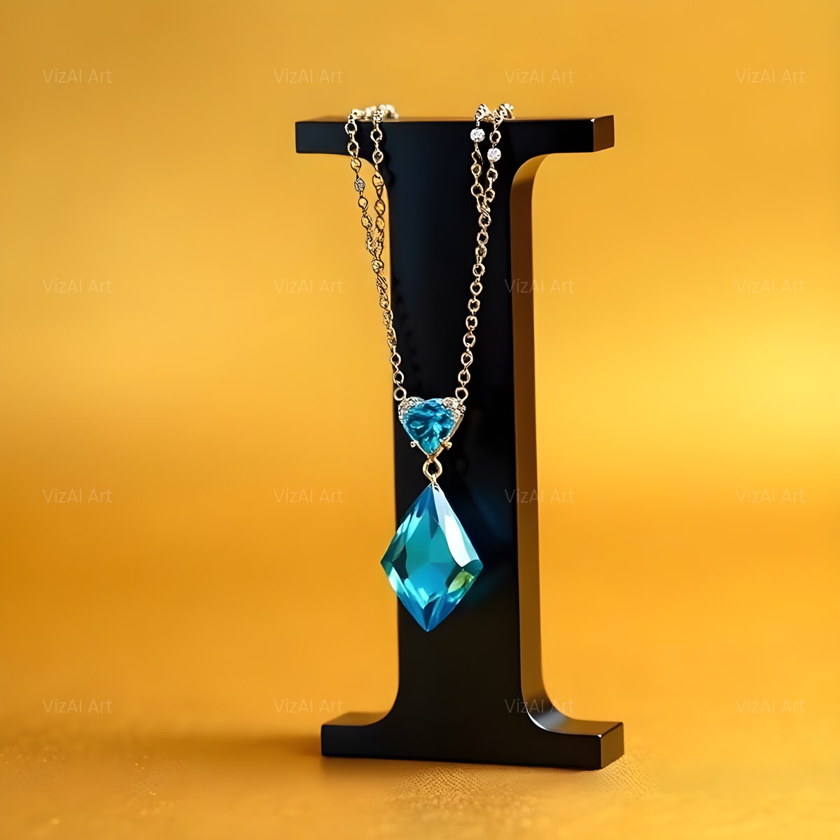 Gem Necklace Gold alphabet — printable letter I