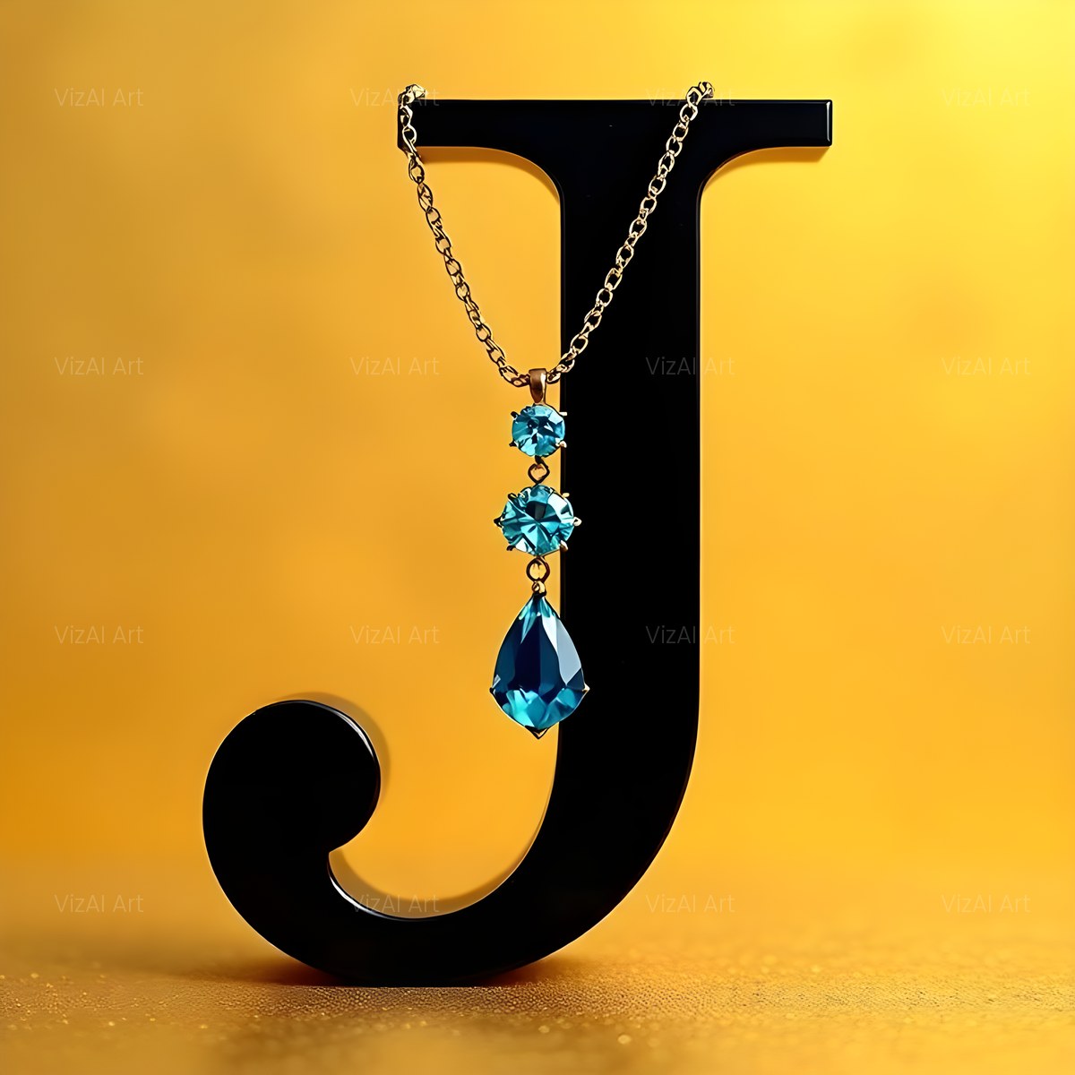 Gem Necklace Gold alphabet — printable letter J