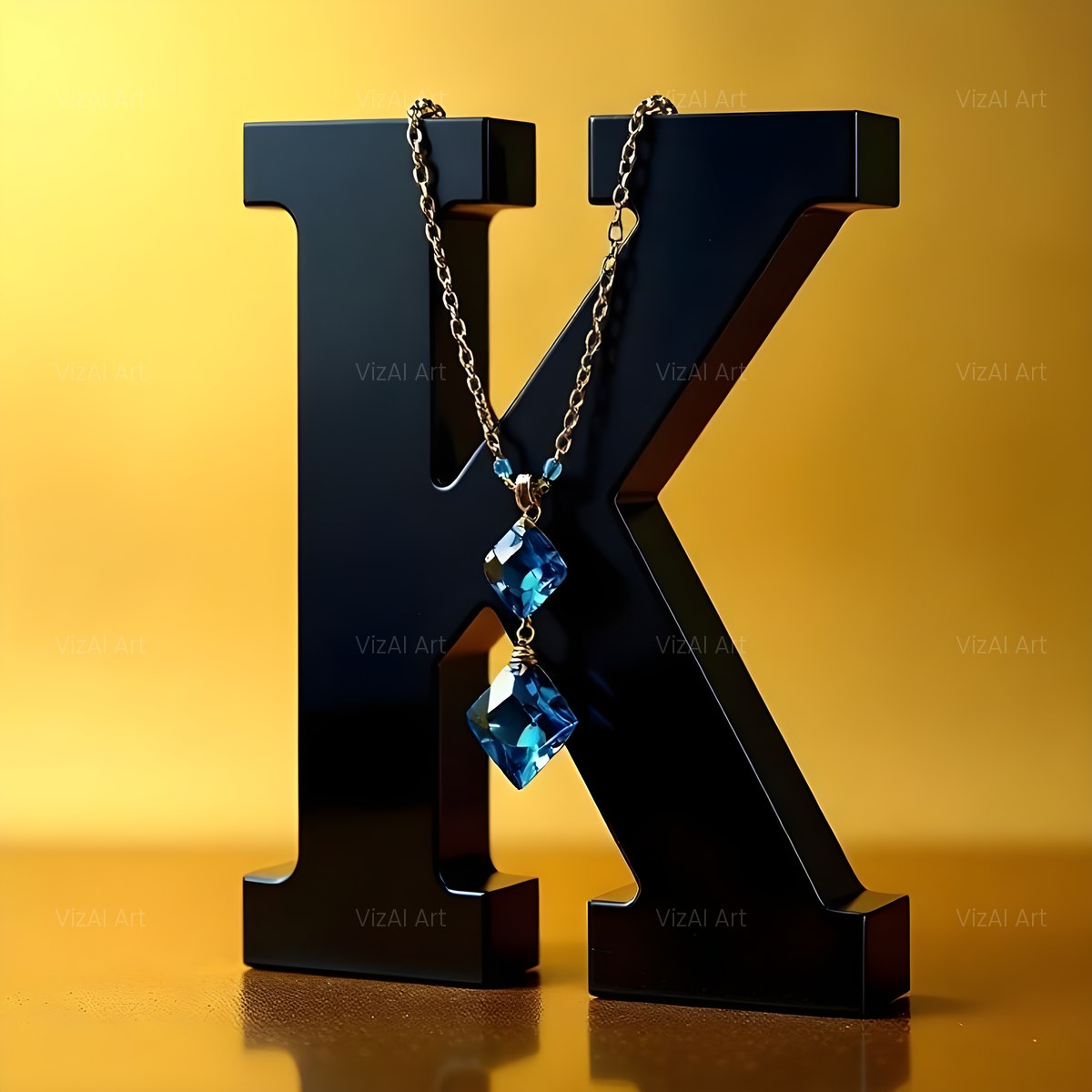 Gem Necklace Gold alphabet — printable letter K
