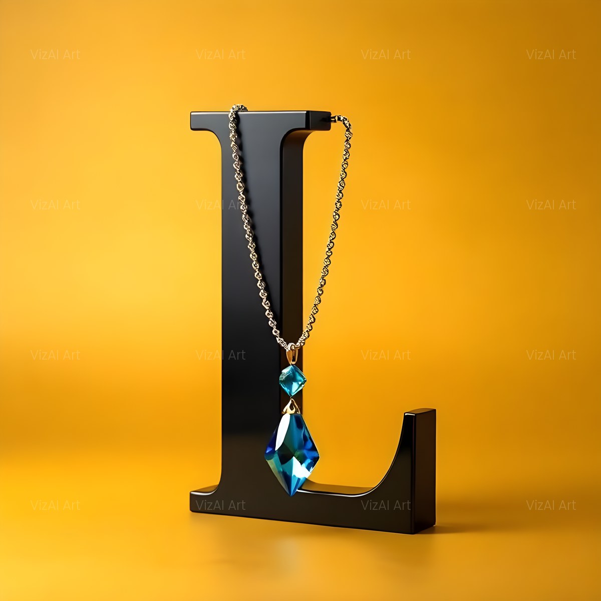 Gem Necklace Gold alphabet — printable letter L