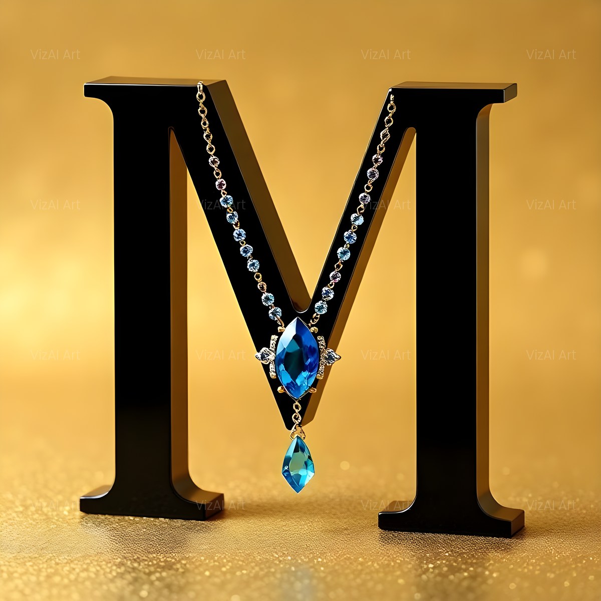 Gem Necklace Gold alphabet — printable letter M