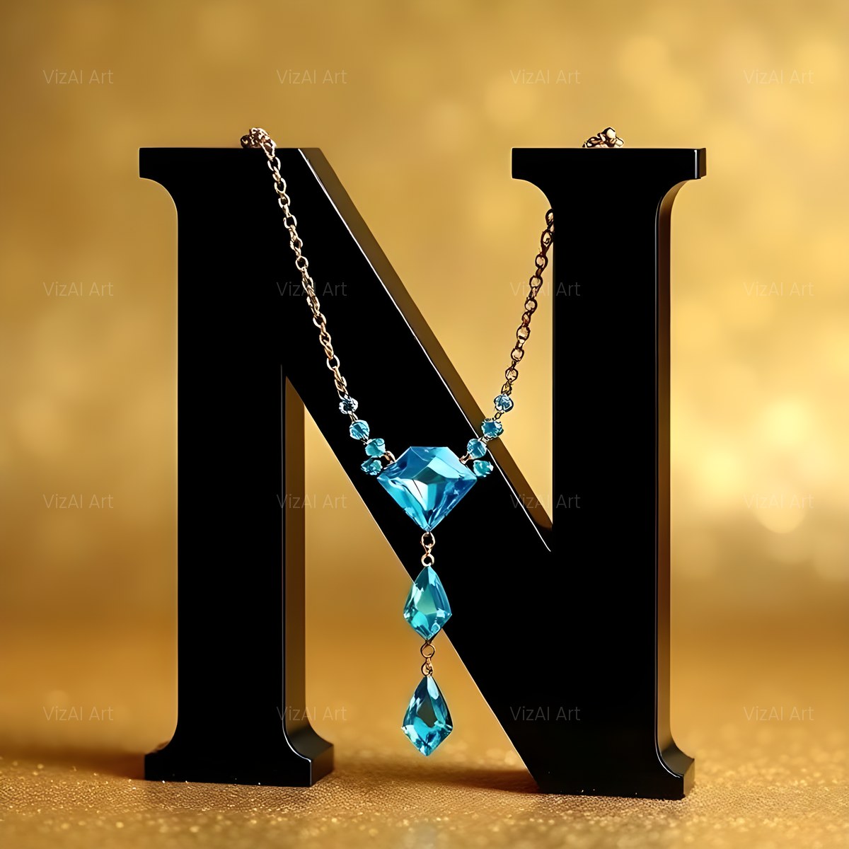 Gem Necklace Gold alphabet — printable letter N