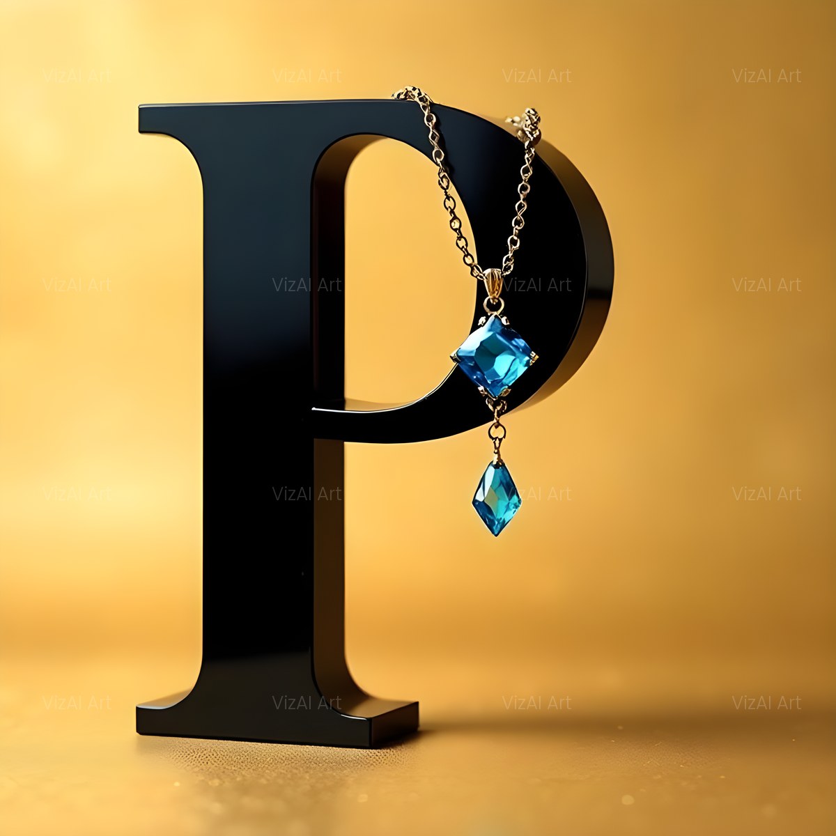 Gem Necklace Gold alphabet — printable letter P