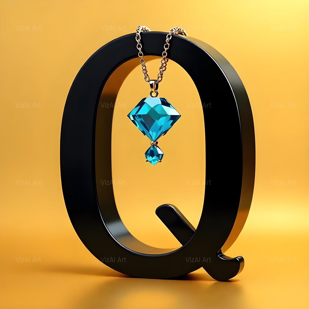 Gem Necklace Gold alphabet — printable letter Q