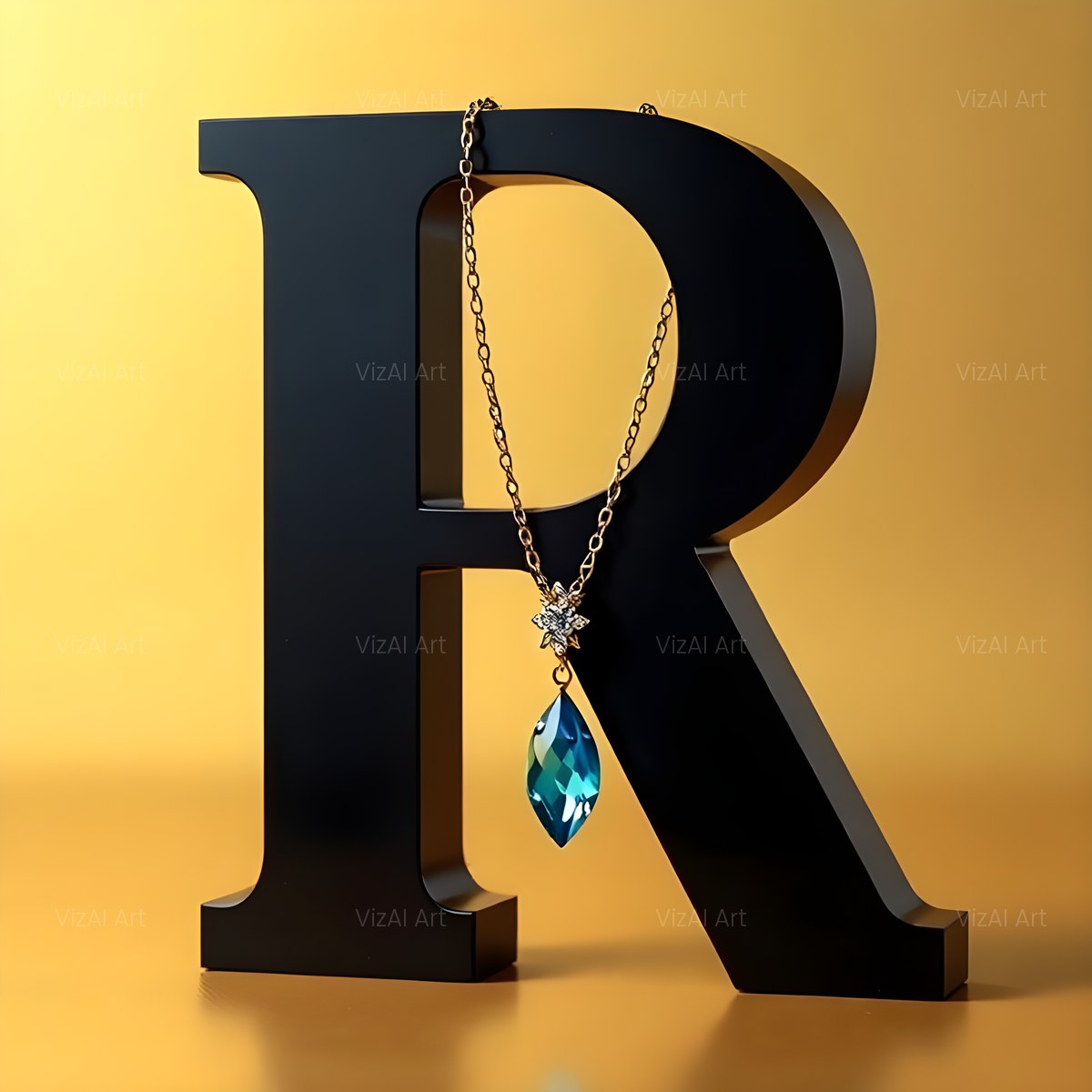 Gem Necklace Gold alphabet — printable letter R