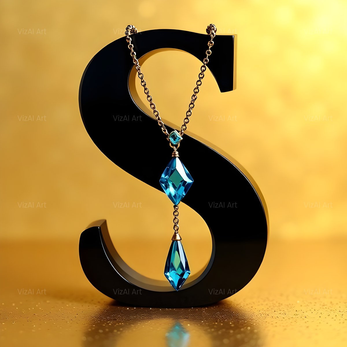 Gem Necklace Gold alphabet — printable letter S