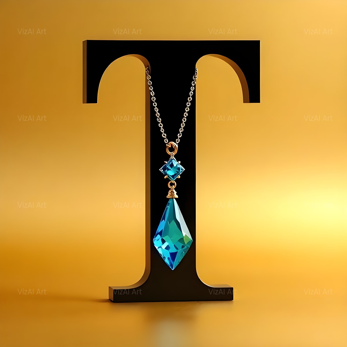 Gem Necklace Gold alphabet — printable letter T