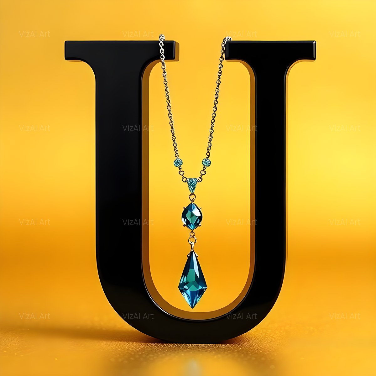 Gem Necklace Gold alphabet — printable letter U
