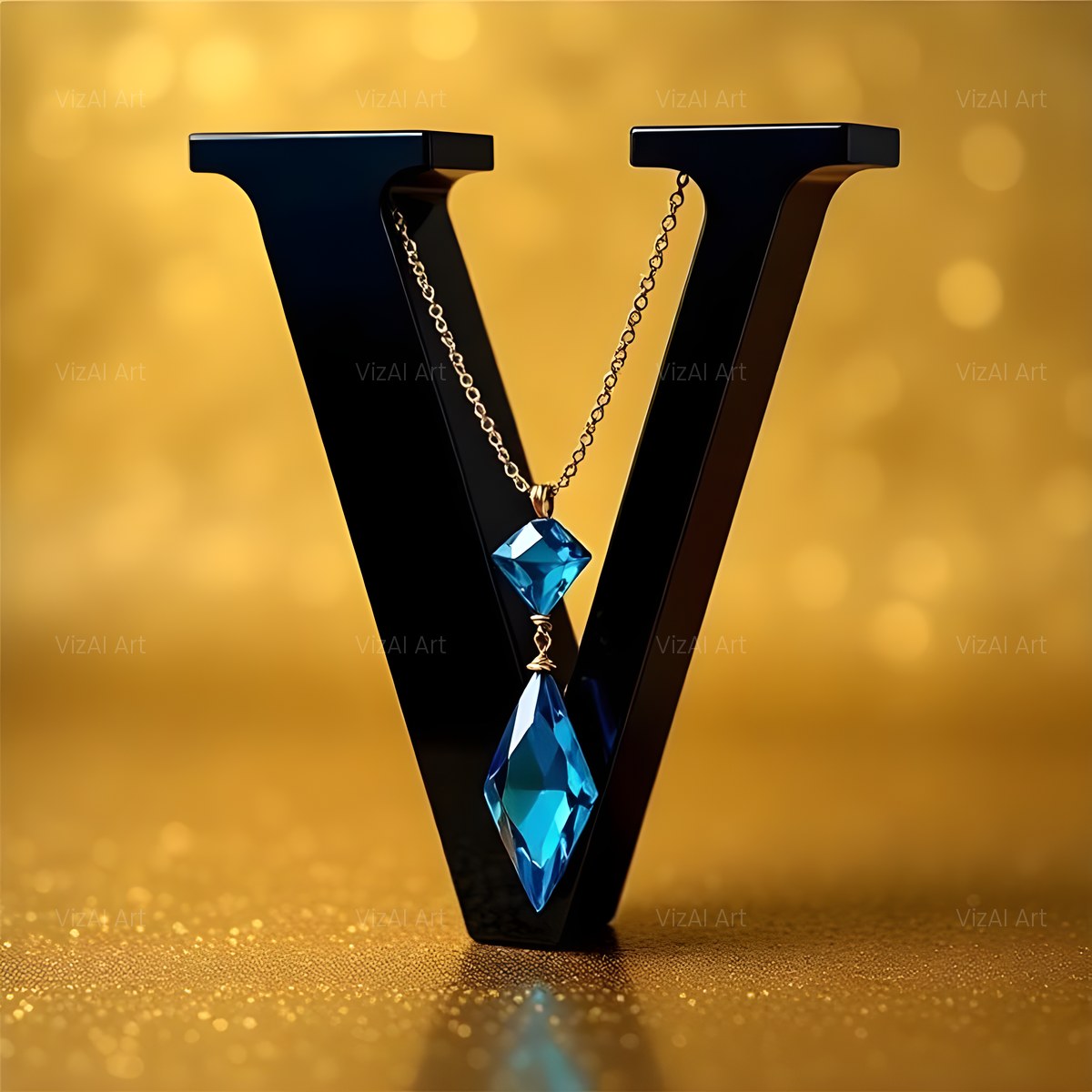 Gem Necklace Gold alphabet — printable letter V