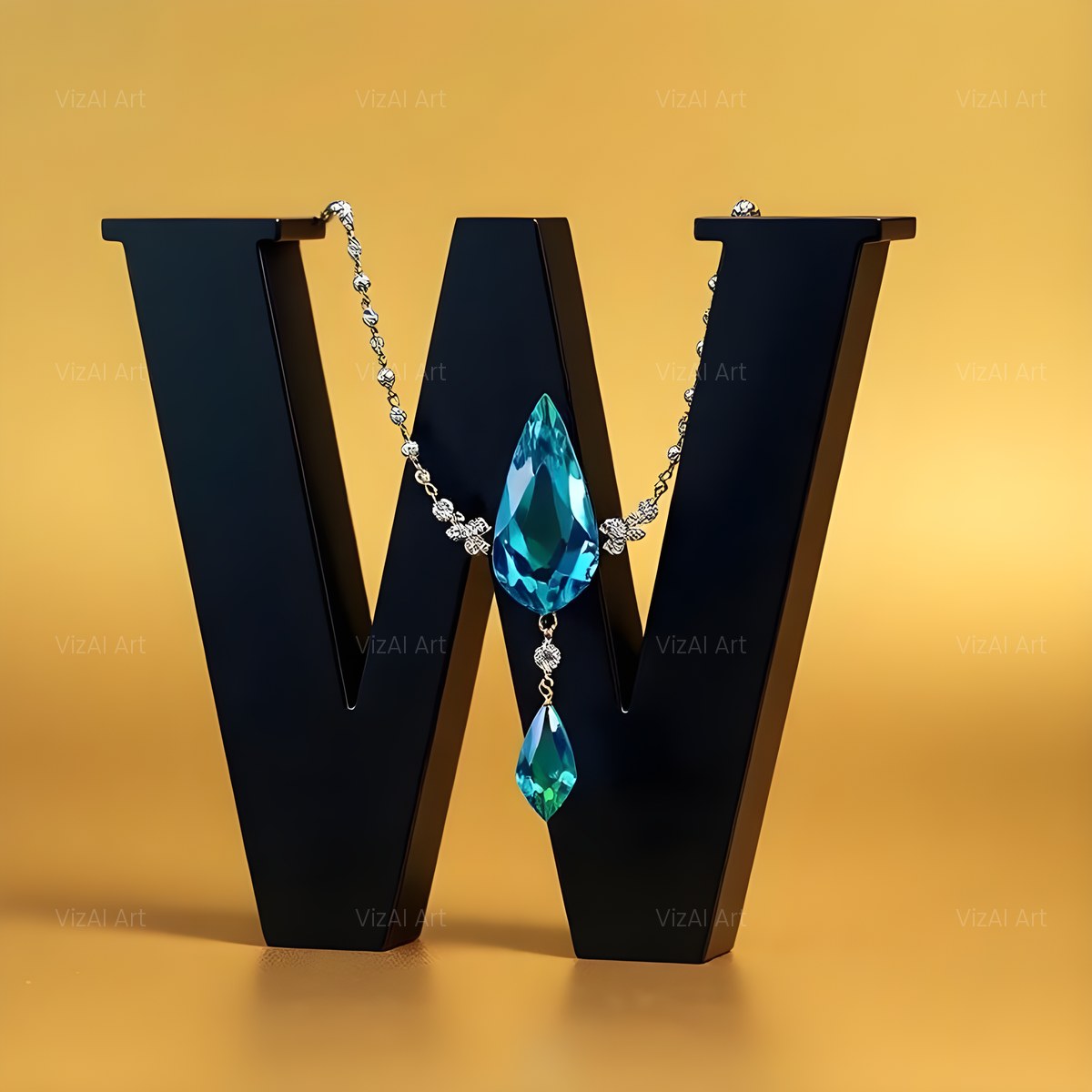 Gem Necklace Gold alphabet — printable letter W