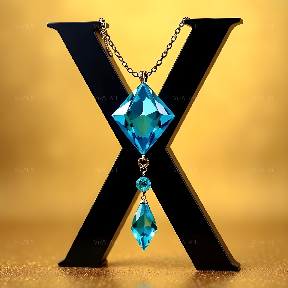 Gem Necklace Gold alphabet — printable letter X