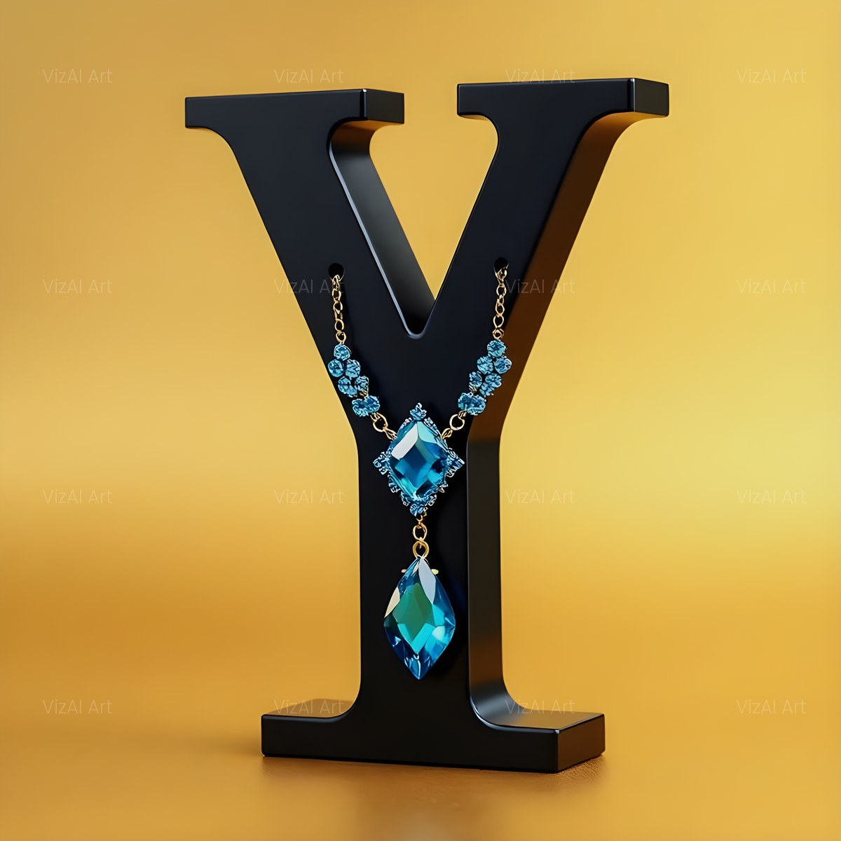 Gem Necklace Gold alphabet — printable letter Y