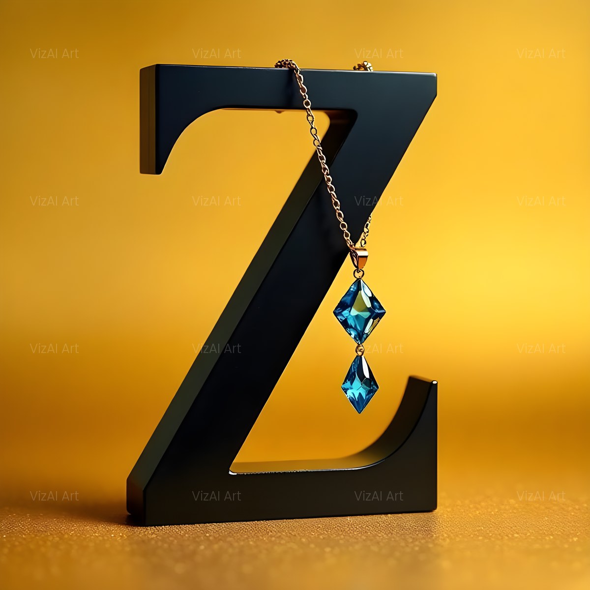 Gem Necklace Gold alphabet — printable letter Z