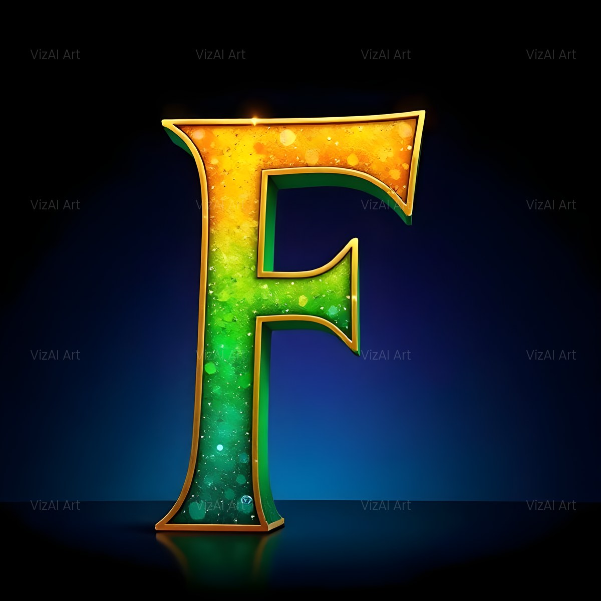 Gold Green Gradient alphabet — printable letter F