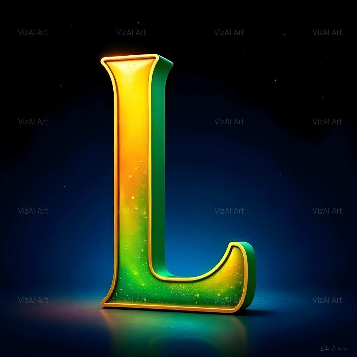 Gold Green Gradient alphabet — printable letter L