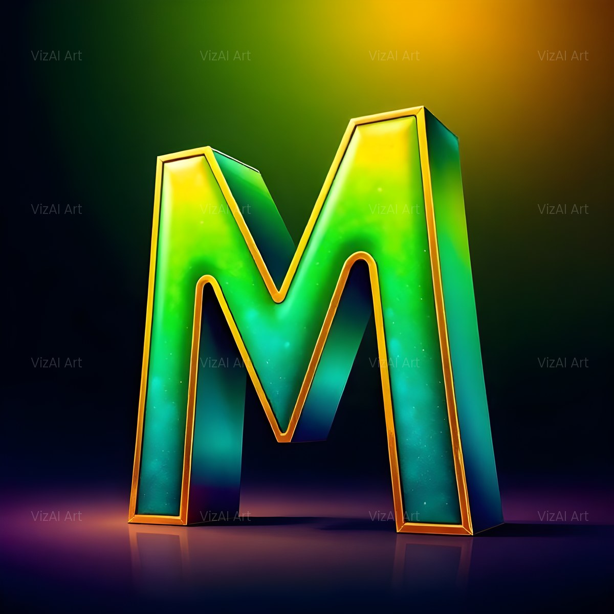 Gold Green Gradient alphabet — printable letter M
