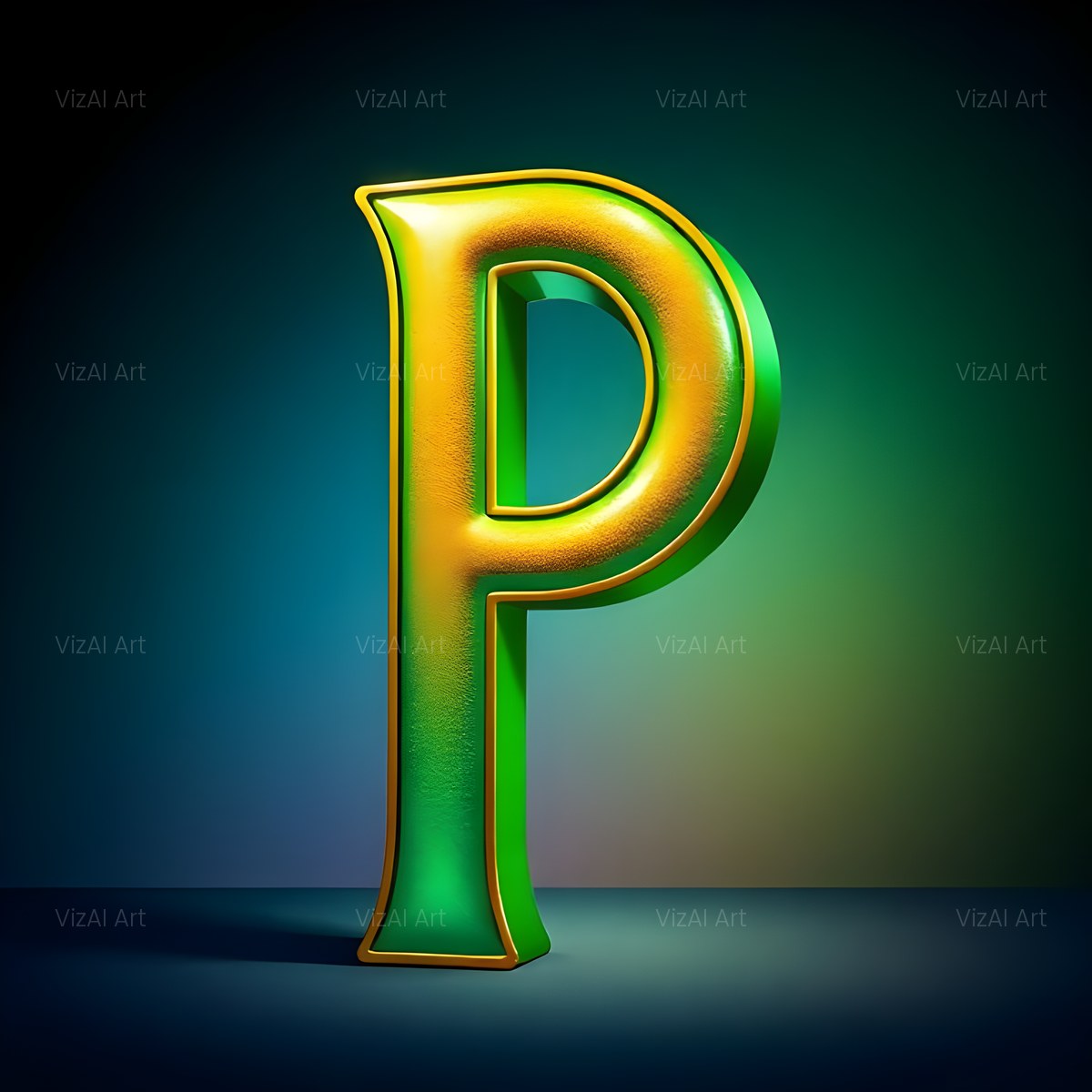 Gold Green Gradient alphabet — printable letter P
