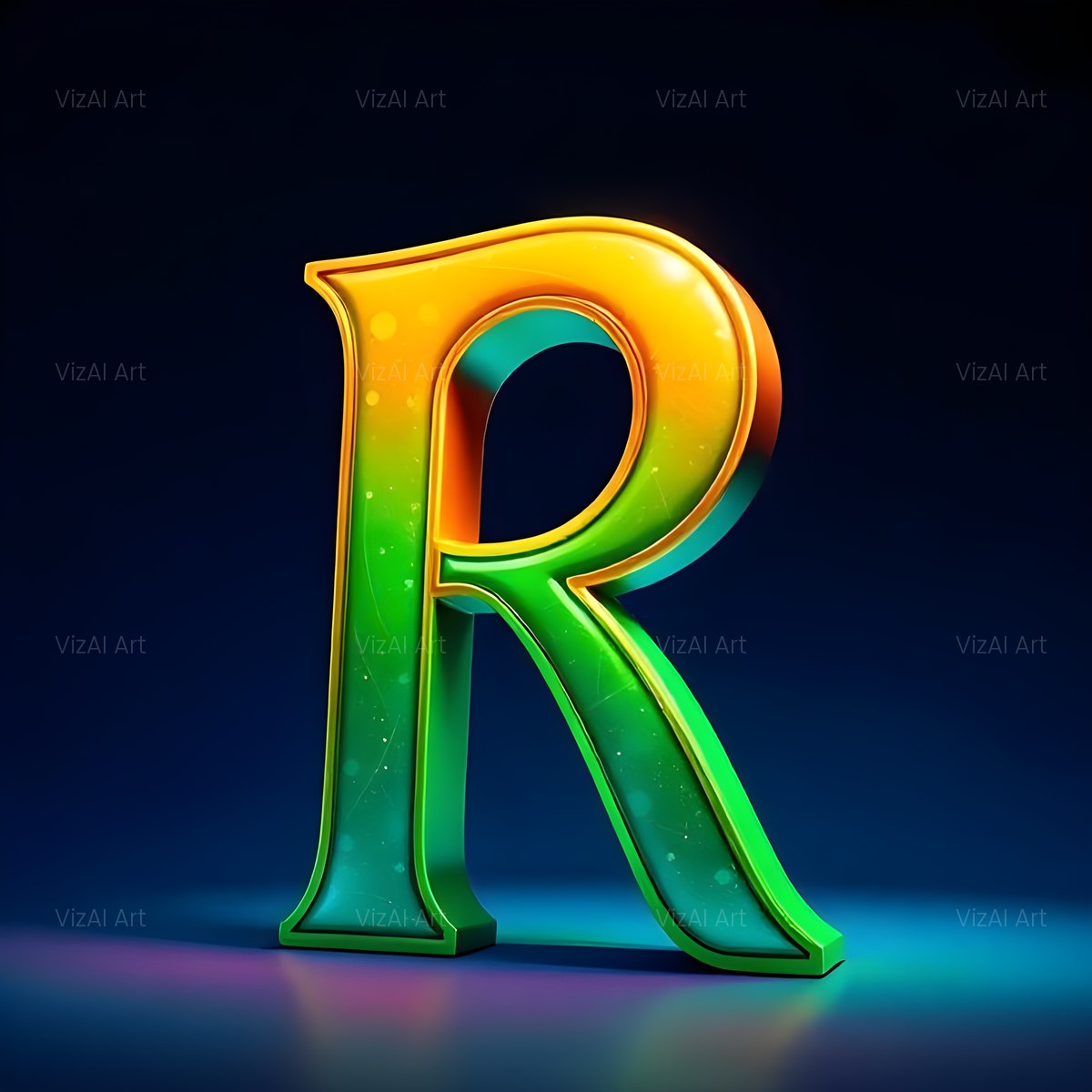 Gold Green Gradient alphabet — printable letter R